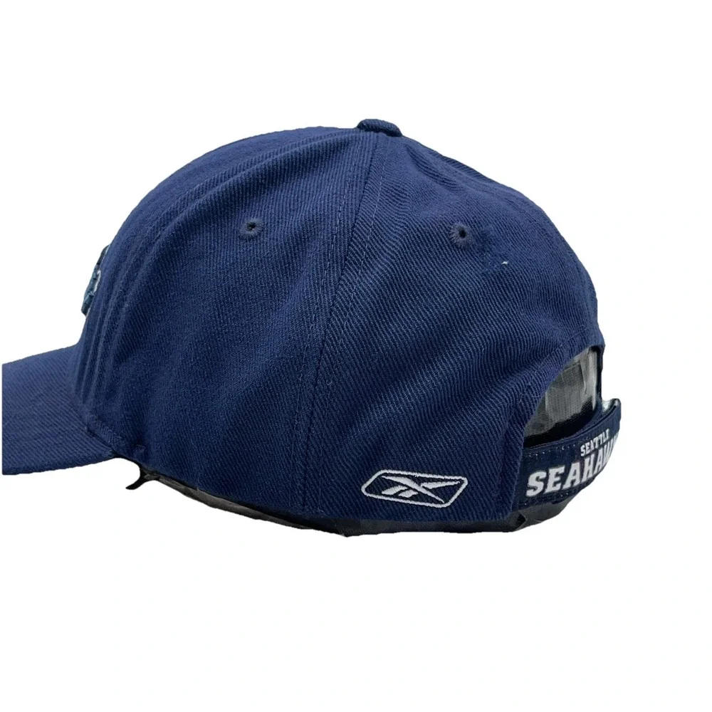 Vintage Seattle Seahawks Hat Cap Strap Back Blue Script Wool Dad‎ Adjustable Y2K